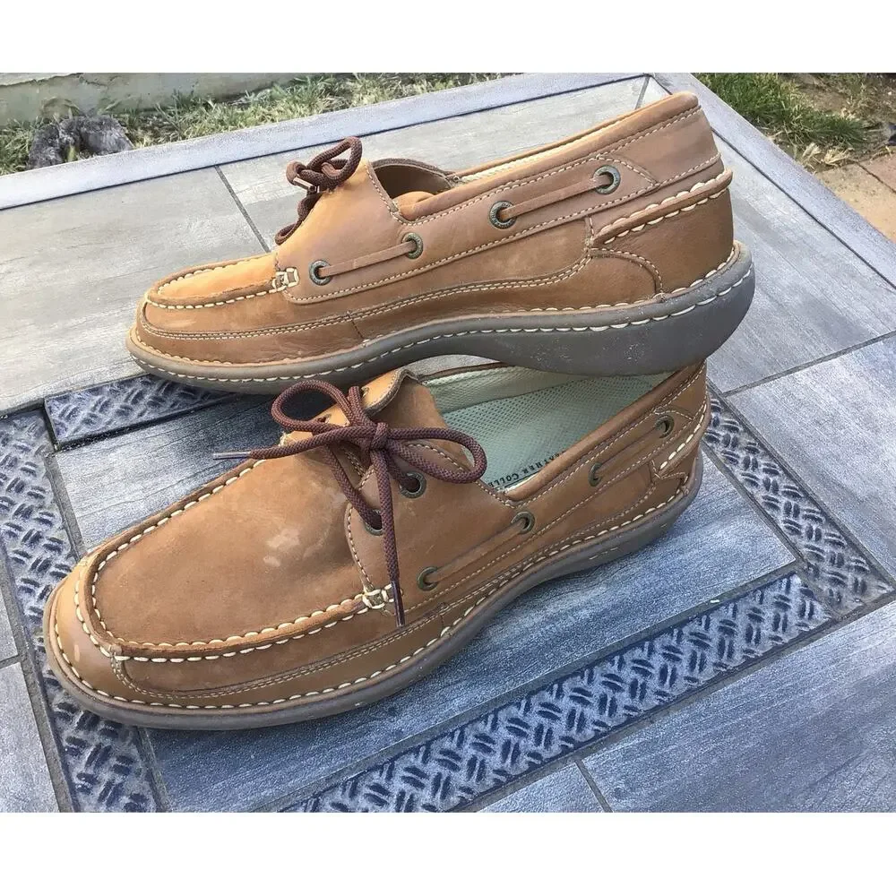 Hunters Bay Leather Suede Lace Up Boat Shoes 9 Nautical Vacation